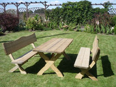 Zestaw mebli ogrodowych KASZUBSKI (stół z ławkami z oparciem)